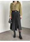 Piliseli yırtmaçlı uzun etek antrasit