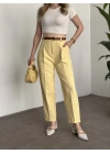 Premium dabıl kumaş kemerli pantolon sarı