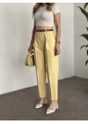 Premium dabıl kumaş kemerli pantolon sarı