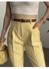Premium dabıl kumaş kemerli pantolon sarı