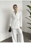 Premium yandan bağlama detaylı double kumaş takım beyaz