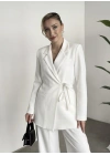 Premium yandan bağlama detaylı double kumaş takım beyaz