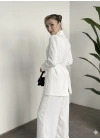 Premium yandan bağlama detaylı double kumaş takım beyaz