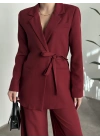 Premium yandan bağlama detaylı double kumaş takım bordo