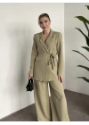 Premium yandan bağlama detaylı double kumaş takım yeşil