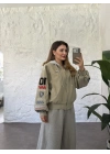 Raven nakışlı bomber ceket yeşil