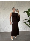 Ruby drapeli pelerin elbise kahve
