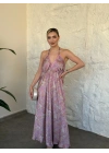 Sahara sırt dekolteli paisley maxi elbise pembe