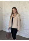 Salaş kollu dik yaka fermuarlı ceket bej