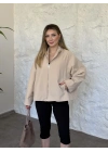 Salaş kollu dik yaka fermuarlı ceket bej
