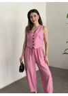 Şalvar kesim pantolon yelekli takım pembe