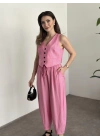 Şalvar kesim pantolon yelekli takım pembe