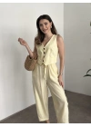 Şalvar kesim pantolon yelekli takım sarı