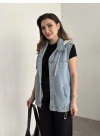 Şapkası çıkarılabilir denim yelek açık