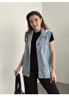 Şapkası çıkarılabilir denim yelek açık