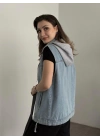 Şapkası çıkarılabilir denim yelek açık