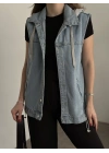 Şapkası çıkarılabilir denim yelek açık