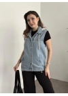 Şapkası çıkarılabilir denim yelek açık