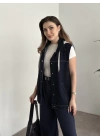 Şapkası çıkarılabilir denim yelek koyu