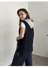 Şapkası çıkarılabilir denim yelek koyu