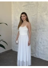 Scarlet drapeli uzun elbise beyaz
