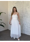 Scarlet drapeli uzun elbise beyaz