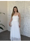 Scarlet drapeli uzun elbise beyaz