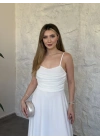 Scarlet drapeli uzun elbise beyaz