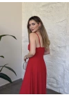 Scarlet drapeli uzun elbise kırmızı