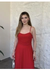 Scarlet drapeli uzun elbise kırmızı