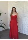 Scarlet drapeli uzun elbise kırmızı
