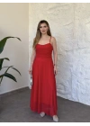 Scarlet drapeli uzun elbise kırmızı