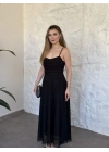 Scarlet drapeli uzun elbise siyah