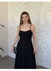 Scarlet drapeli uzun elbise siyah
