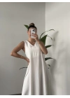 Sıfır Kol Ayrobin Elbise Beyaz