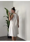Sıfır Kol Ayrobin Elbise Beyaz