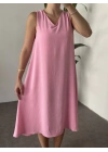 Sıfır Kol Ayrobin Elbise Pembe