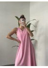 Sıfır Kol Ayrobin Elbise Pembe
