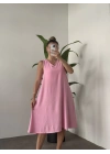 Sıfır Kol Ayrobin Elbise Pembe
