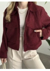 Teddy fermuarlı astarlı kısa ceket bordo