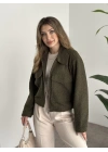 Teddy fermuarlı astarlı kısa ceket haki