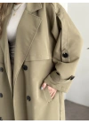 Uzun düğmeli beli kuşaklı oversize astarlı trençkot yeşil