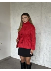 vera kemerli süet ceket kırmızı