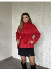 vera kemerli süet ceket kırmızı
