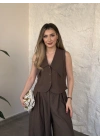 Yakalı ultra bol paça salaş takım kahve