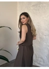 Yakalı ultra bol paça salaş takım kahve
