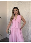 Yakalı ultra bol paça salaş takım pembe