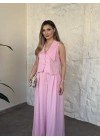 Yakalı ultra bol paça salaş takım pembe