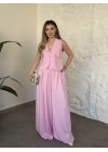 Yakalı ultra bol paça salaş takım pembe