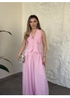 Yakalı ultra bol paça salaş takım pembe